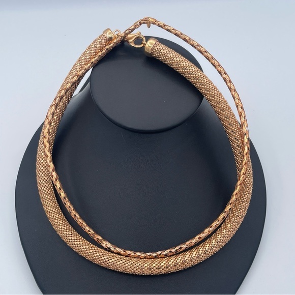 Milor Jewelry - Milor Italy Bronze Chunky Collar Necklace Set 18” Textured Mesh & Braided Tube